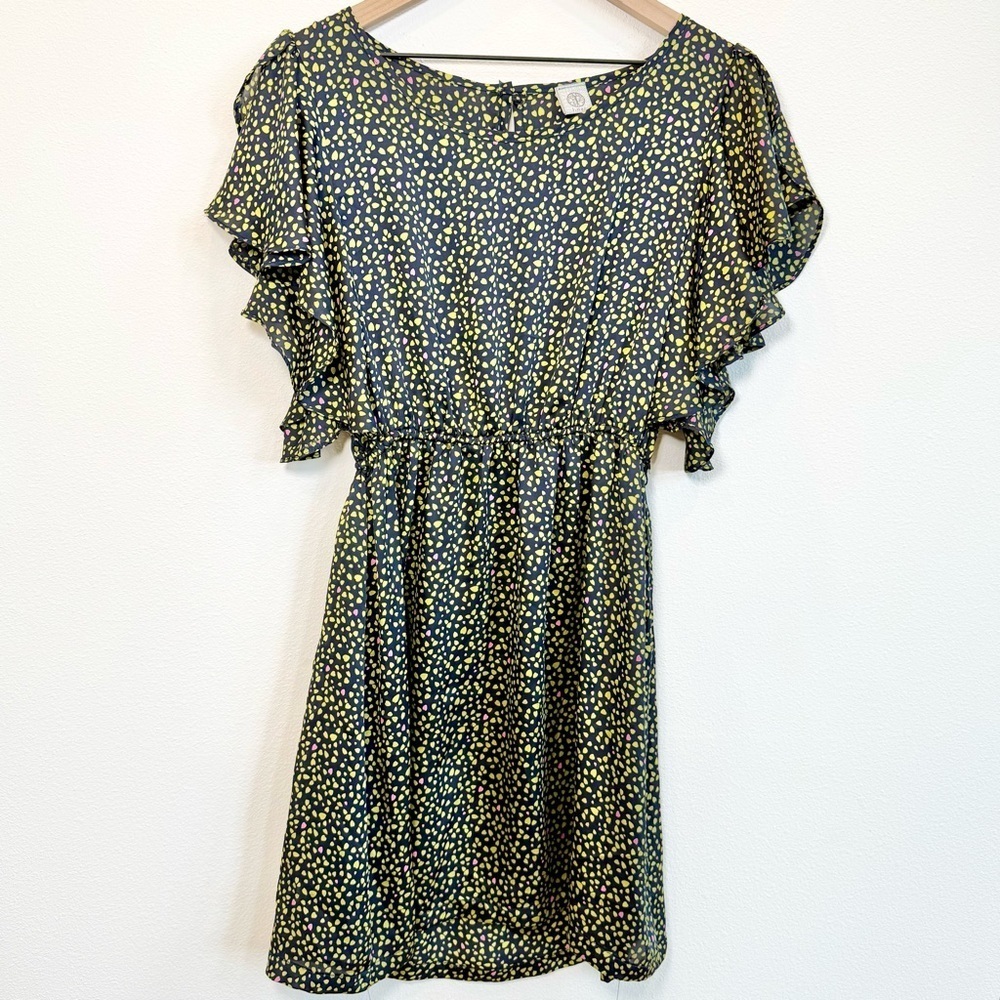 i. Ner Women’s Heart Printed Ruffle Sleeve Mini Dress Size Large